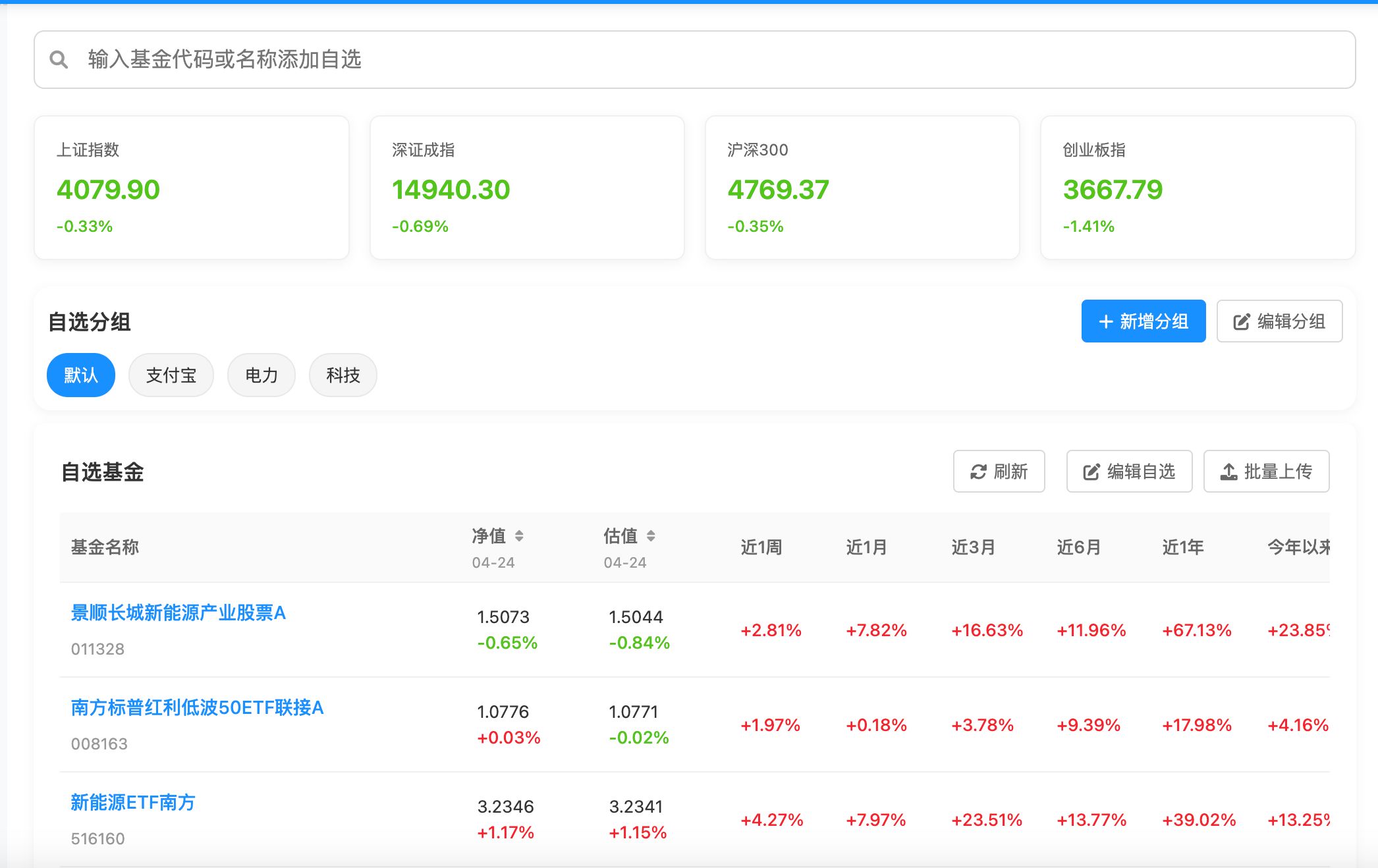 自选基金列表